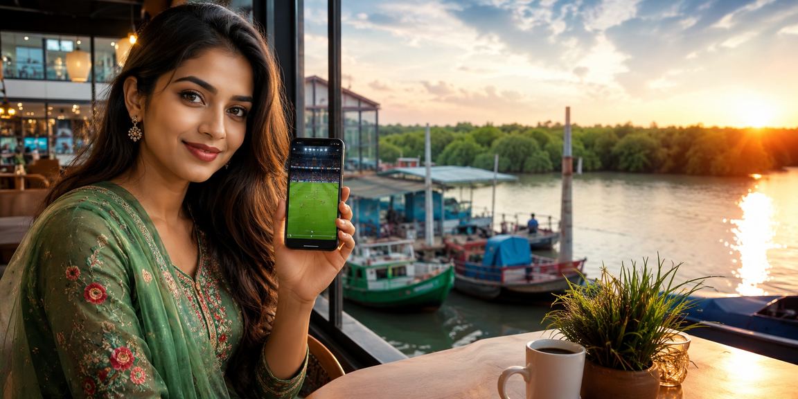 খুলনায় একজন বাংলাদেশি নারী মোবাইলে basa 18 গেম উপভোগ করছেন